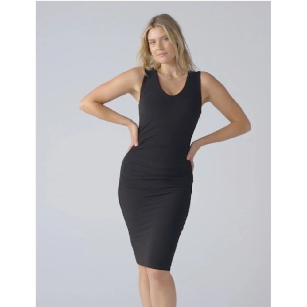 Honeylove InnerPower Sleeveless Midi Dress Black Ruched Shapewear Size Large NWT